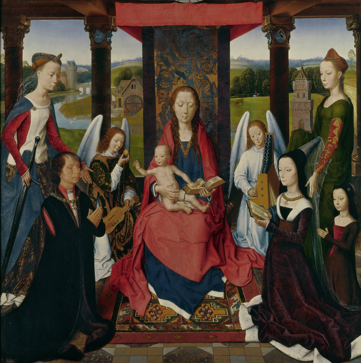 聖人とドナーの聖母子、「ダントリプティク」c.1478のパネル（オークに